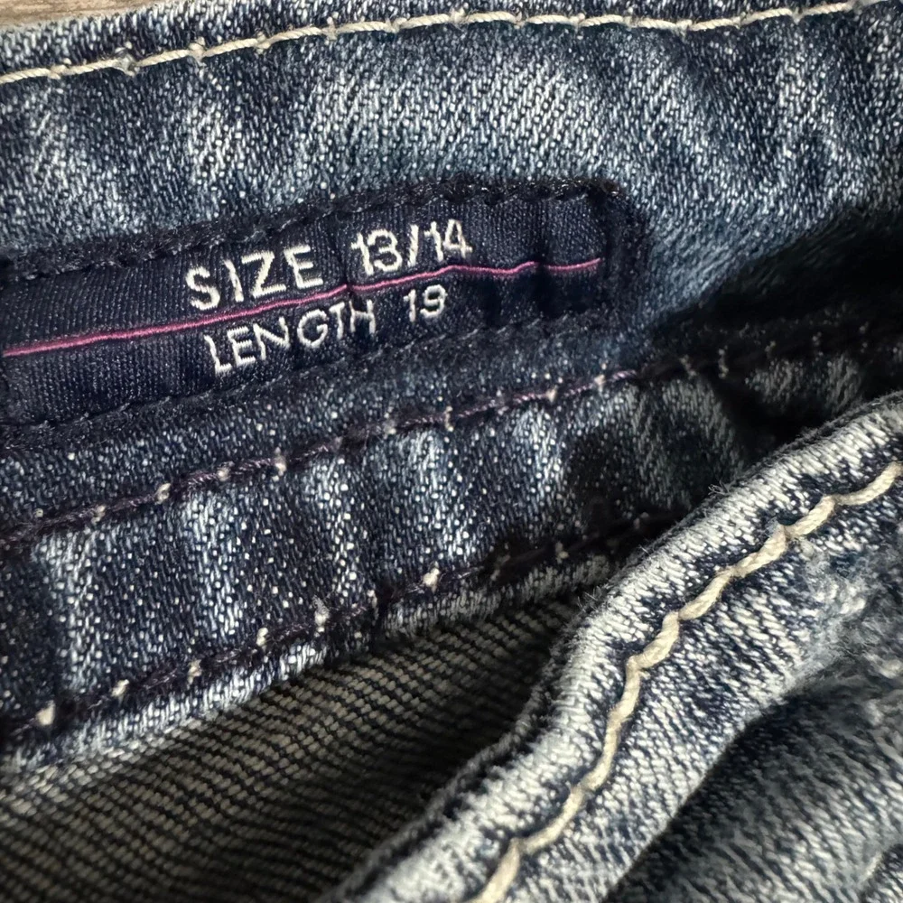 Vigoss The Dublin Capri Jeans Womens 13/14 Medium Wash Distressed Thick Stitch‎